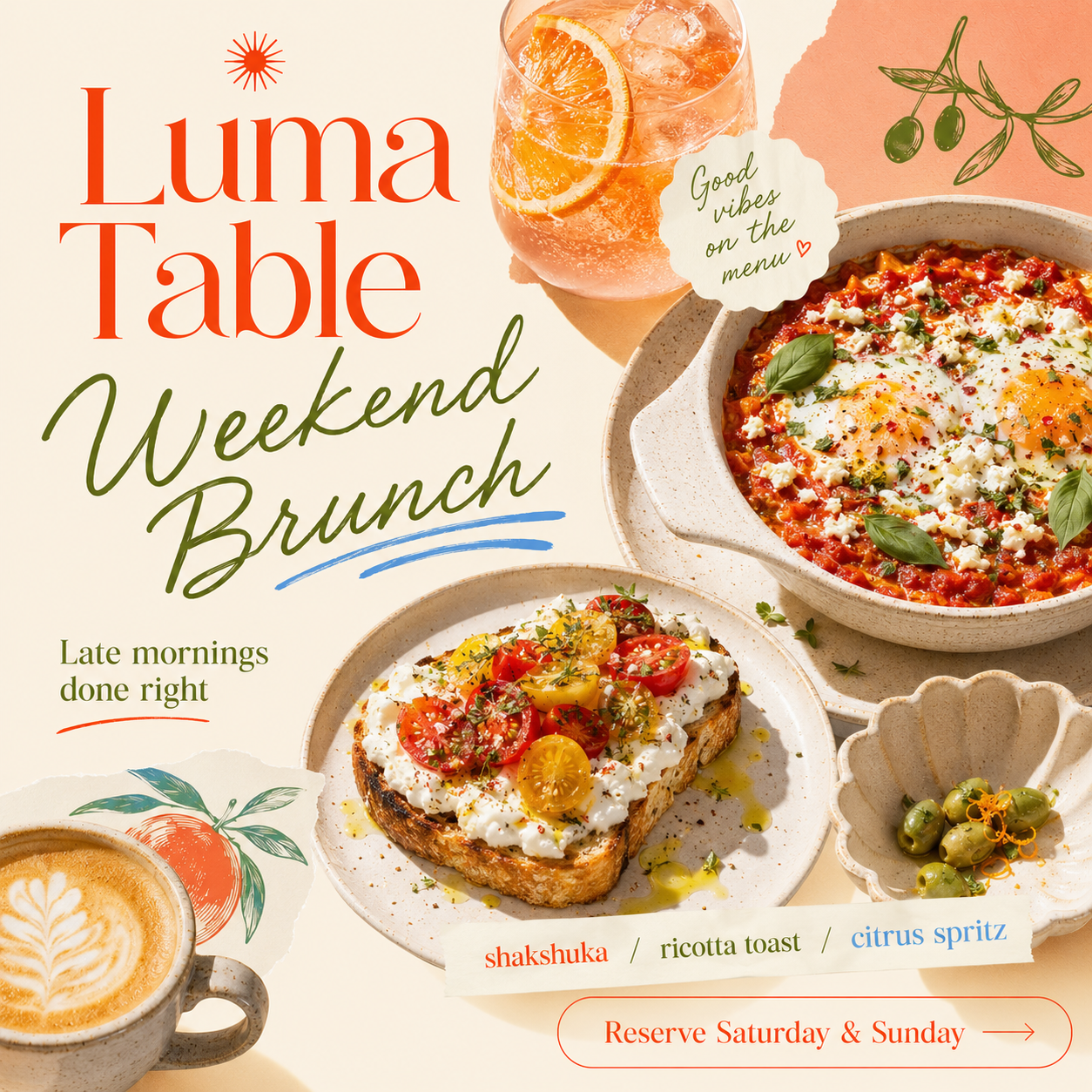 Restaurant weekend brunch social post concept
